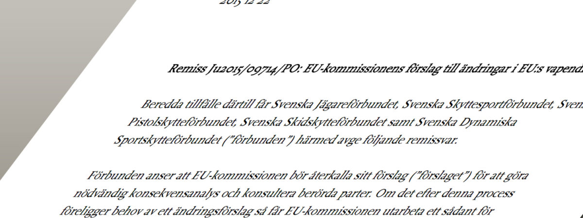 Remissvar EU-kommissionens förslag till ändringar i EU:s vapendirektiv